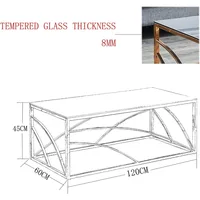 Stainless Steel Rectangular Accent Glass Coffee Table for Living Room- 46.8" Modern Sleek Center Table with Lounge Table with Bl 2