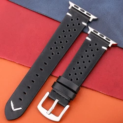 Elegant Genuine Leather Watch Strap - Premium Watchband - 42 44 45mm 49mm (Black Silver Link A)