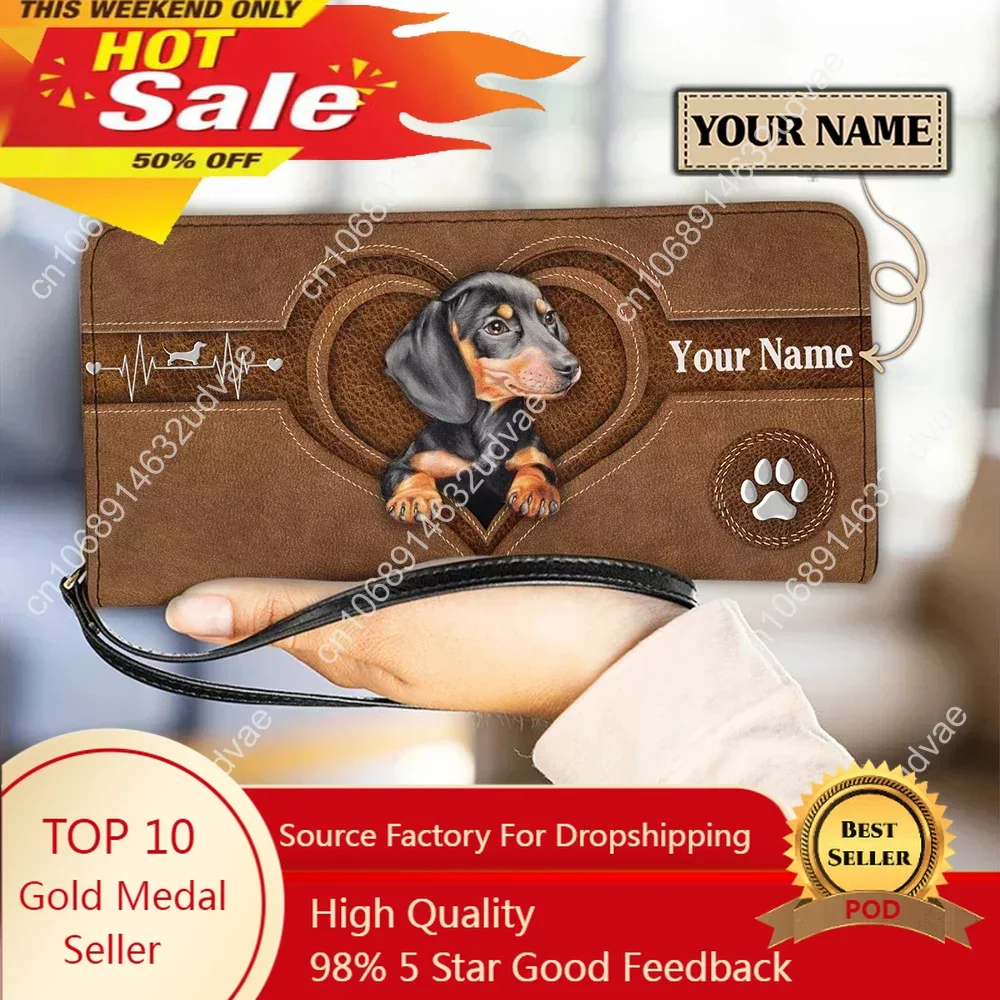 

Purses for Women Coins and Cards Long Clutch Bag Lovely Dachshund Print Wallet for Girls Credit Card Holders Sac de Luxe Femme