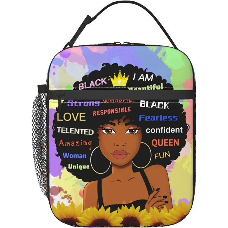 

Lunch Bag Women African Kids Lunch Box Small Cooler Bag Black Girl Insulated Lunchbox Cute Lunch Tote for Teen Girls Teacher