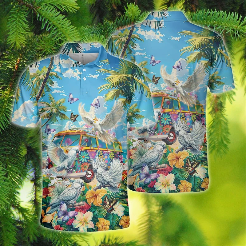 

Canary Jungle Graphic Polo Shirts For Men Harajuku Hawaiian Tropical Birds Short Sleeve POLO Shirt Cockatoo Hippie Bus Tee Tops