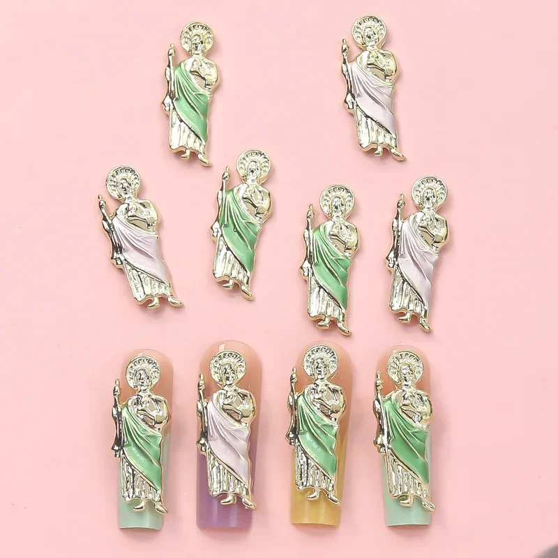 

10pcs New Diamond Nail Art Accessories Chinese 3D Guanyin Buddha Statue Zircon Cross Jesus Virgin Mary Decoration Charms Gems