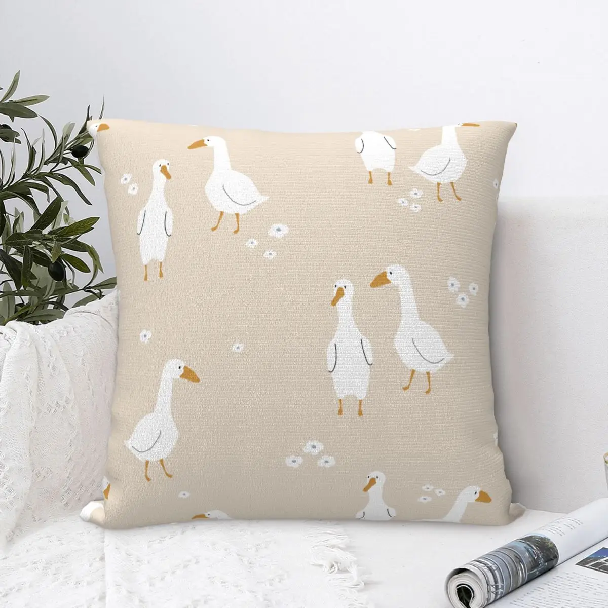 

Cute White Gooses Pillowcase Printed Polyester Cushion Cover Decorations Pillow Case Cover Home Zippered 40X40cm
