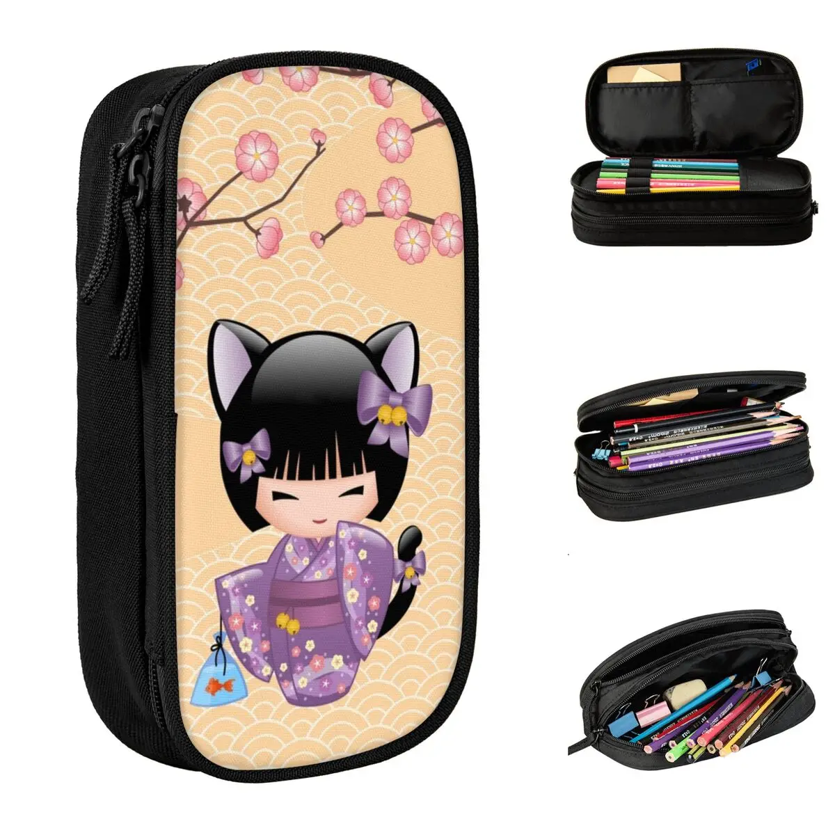 

Классические Чехлы для карандашей в стиле куклы Neko Kokeshi, пенал, футляр для ручек для студентов, вместительные сумки для студентов и школы