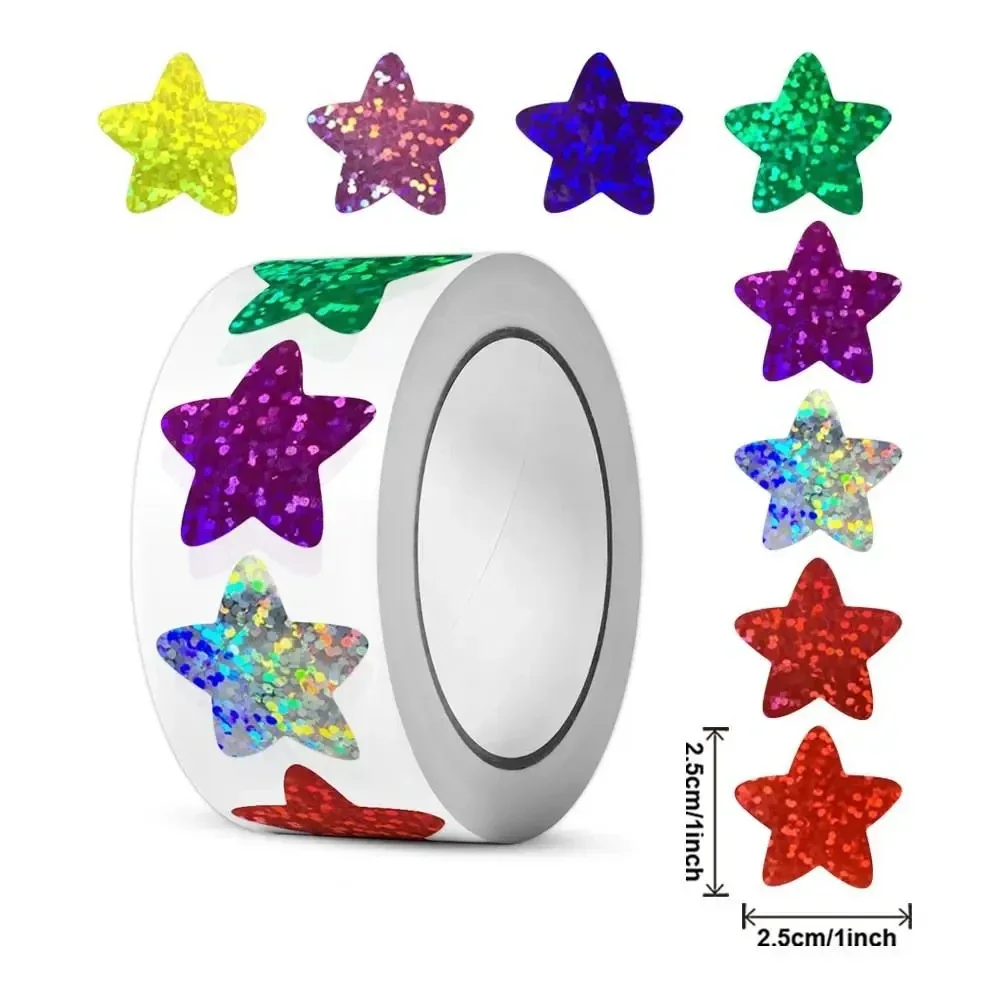500 Adesivi A Stella Glitterata Per Decorazioni, Regali E Premi - 3,8 Cm - Rotolo Per Bambini E Festività