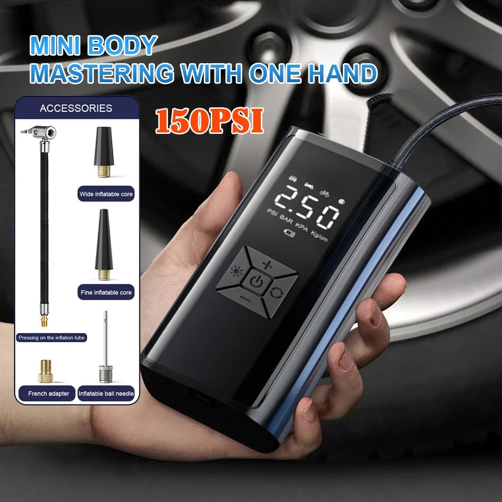 Tire Inflator Portable Air Compressor, 3X Faster Cordless Air Pump 4000mah Inflatables 12v Dc Bike Pump Digital 150psi Pressure Gauge Led Light Car Bi