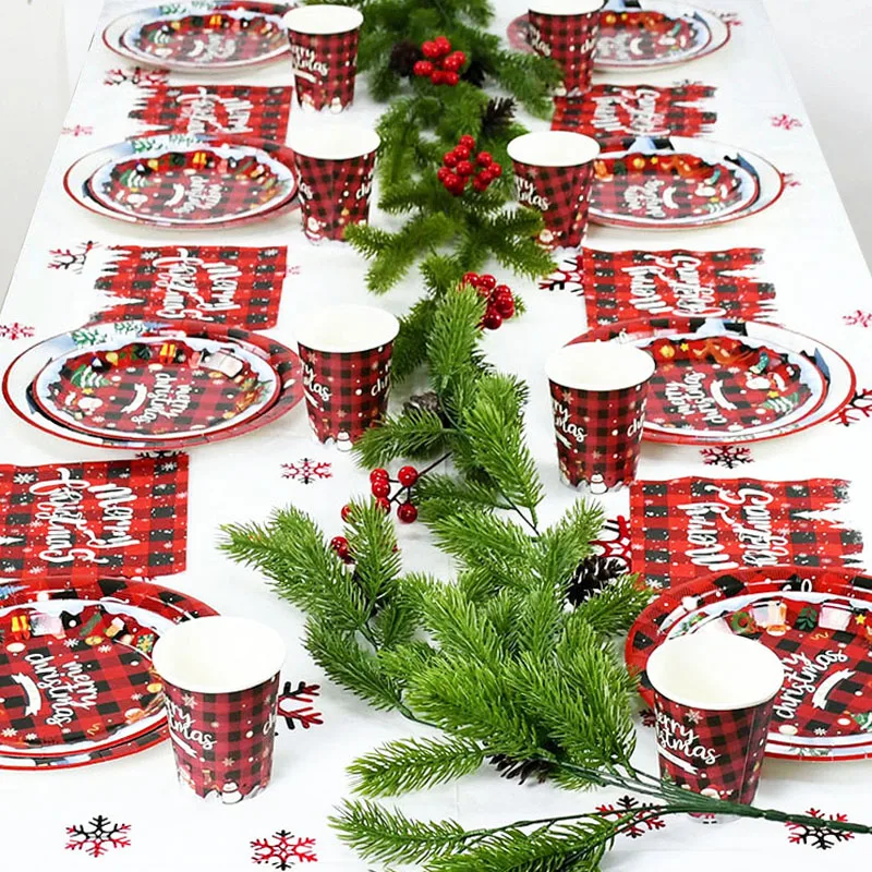 Merry Christmas Party Disposable Tableware Cup Plate Christmas Decoration  For Home 2023 Xmas Navidad New Year Party Supplies