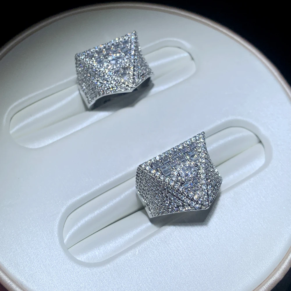 New Arrived Iced Out Bling Men Finger Jewelry Hip Hop Geometric Triangle Evil Eye CZ Rings 6