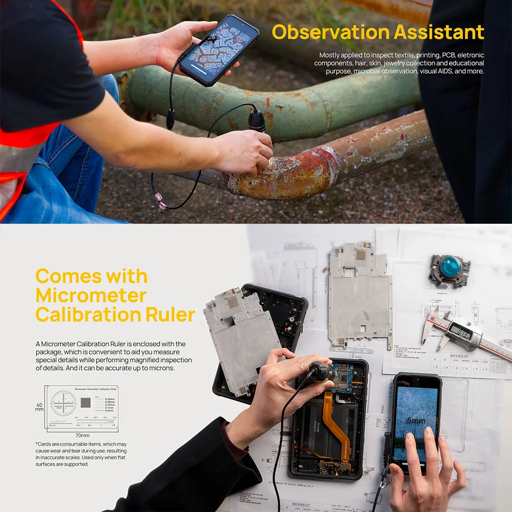 Ulefone 1000X Digital Microscope Camera 8 Adjustable LED Lights For Power Armor 18T , Power Armor 19，Power Armor 13，Armor 16 Pro