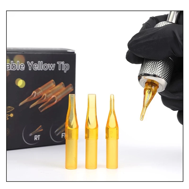 Disposable RT/FT Tattoo Nozzle Tips Yellow Plastic Steriled Assorted Permanent Makeup Needle Tubes Supplies 50Pcs tattoo microblading needles