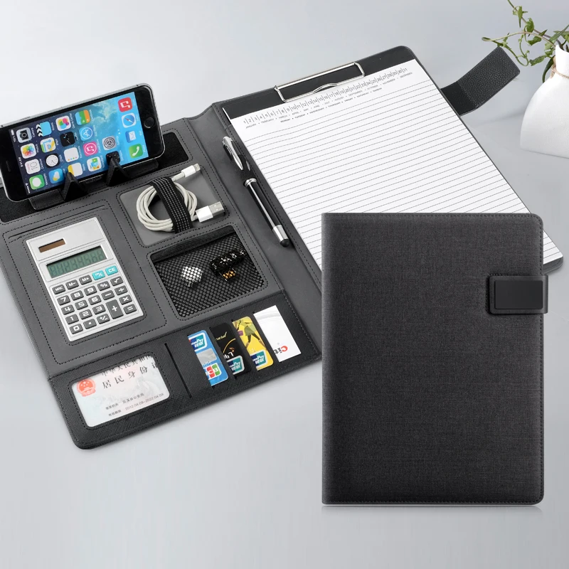A4 PU Leather File Folder With Calculator Multifunction Office Supplies Organizer Manager Document bag Briefcase Padfolio Bags