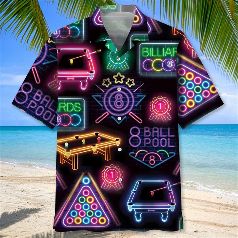 thumbnail image 1 of Camiseta hawaiana divertida para hombre con estampado de billar en 3D, camiseta holgada de verano para playa de manga corta de gran tamaño, ropa para hombre, 1 of 5