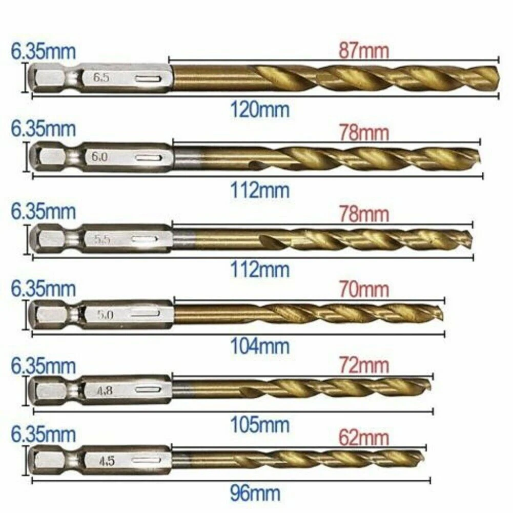 

16pcs HSS HSS Titanium Coated Drill Bit Set 1/4 Hex Shank 1.5-6.5mm Wood Plastic Drilling Cordless Screwdriver Twis Bit Tool