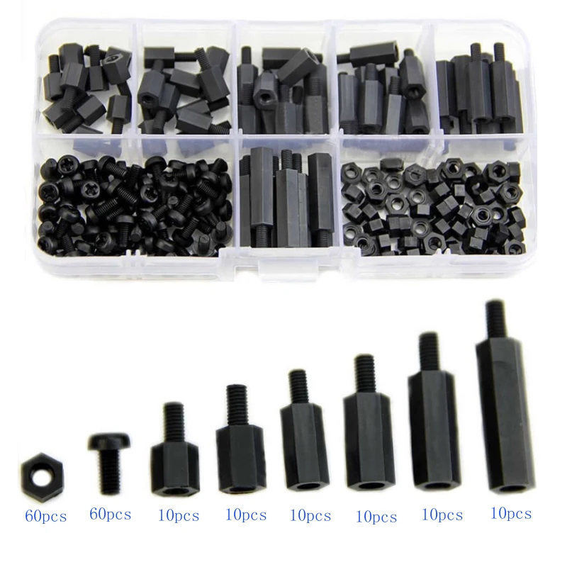 M3 6-20mm Nylon Hex Screw Nut PCB Standoffs Assortment Kit Fastener Hardware 180pcs