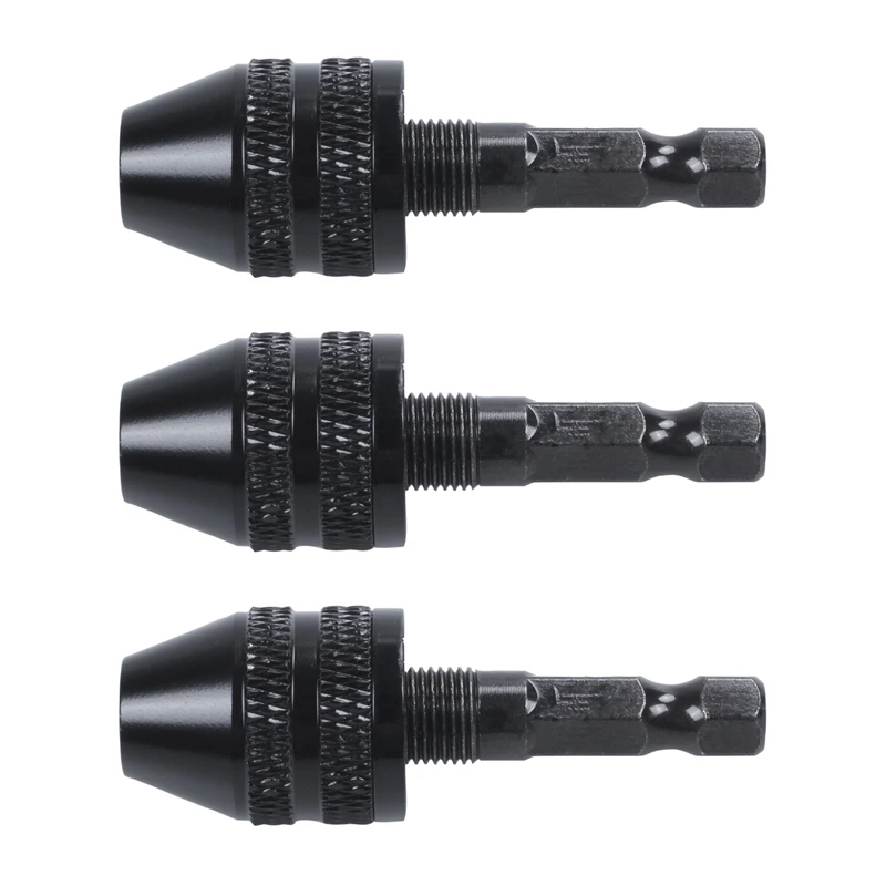 

3X Keyless Drill Chuck Screwdriver Impact Driver Adaptor 1/4 Inch Shank Drill Black 0.3-3.6Mm