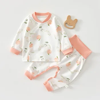 طقم ملابس داخلية للأطفال ملابس الخريف والشتاء لحديثي الولادة من القطن الخالص بفتحة سفلية عالية الخصر ملابس أطفال للرجال والنساء طقم من قطعتين