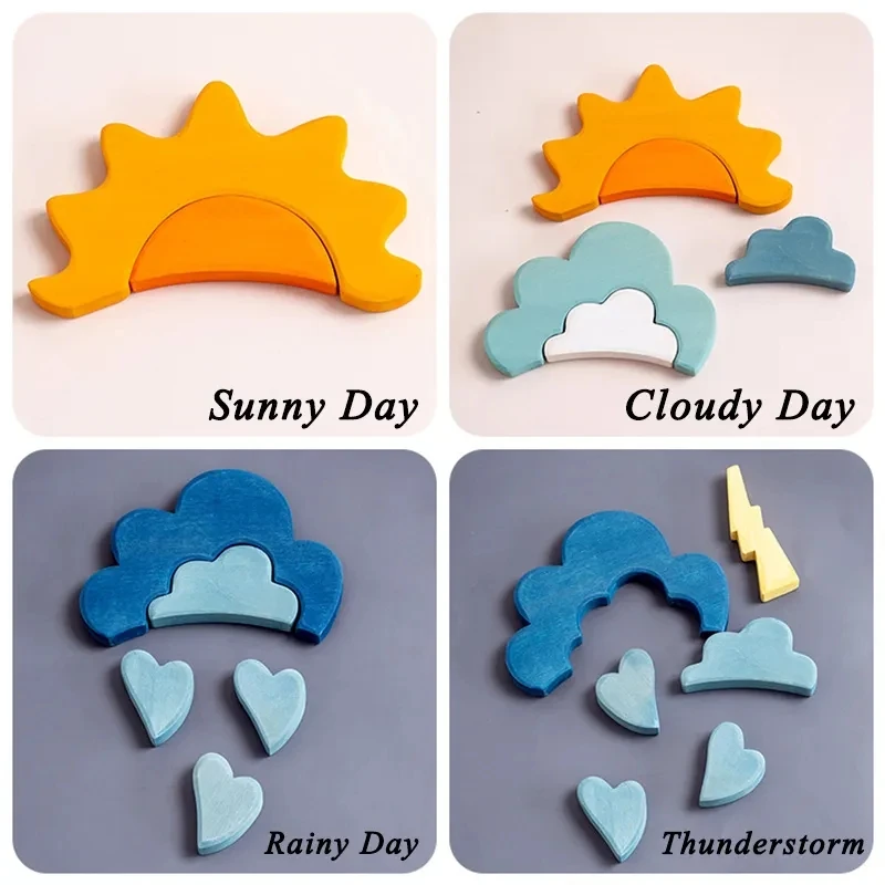 Wooden Montessori Learning Blocks for Kids Weather Cognition