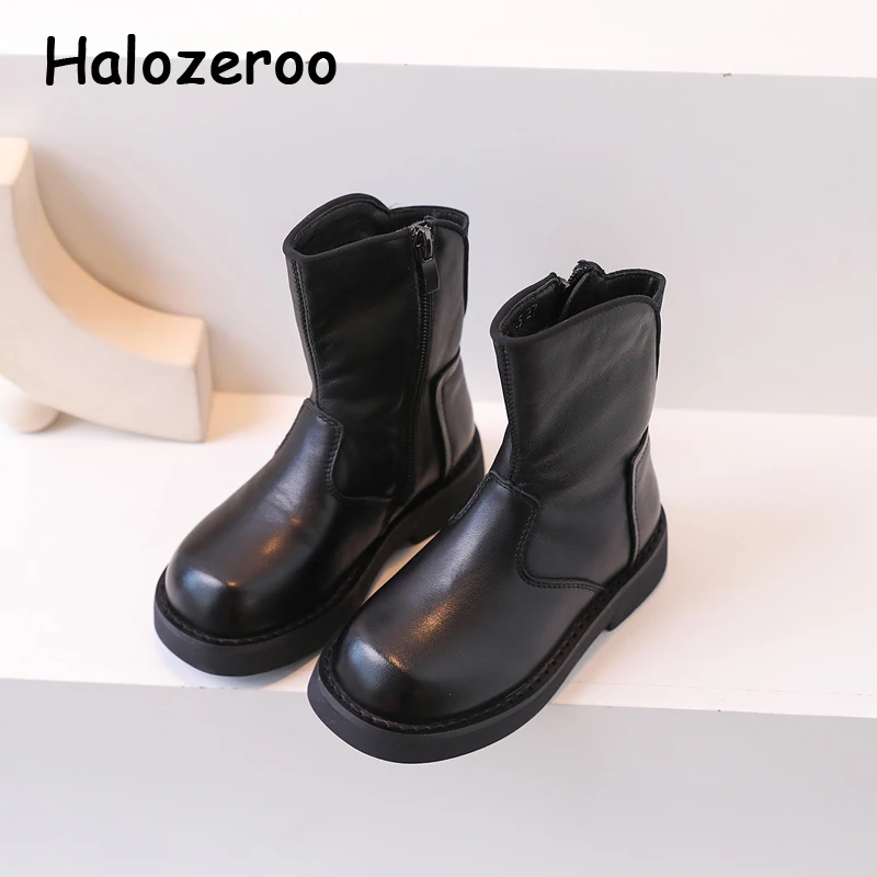 

New Winter Kids Fashion Boots Baby Girls Genuine Leather Ankle Shoes Children Brand Riding Boots Boys Black Casual Boots Warm