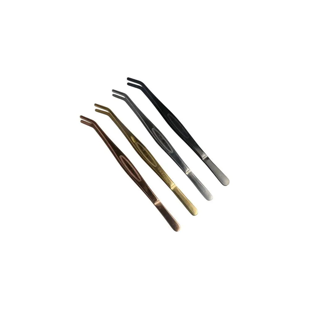 Curved Tip Stainless Steel Tweezers Anti-slip Withc Particles Cocktail Garnish Tongs Ridged Handle 22cm Tea Tweezers DIY