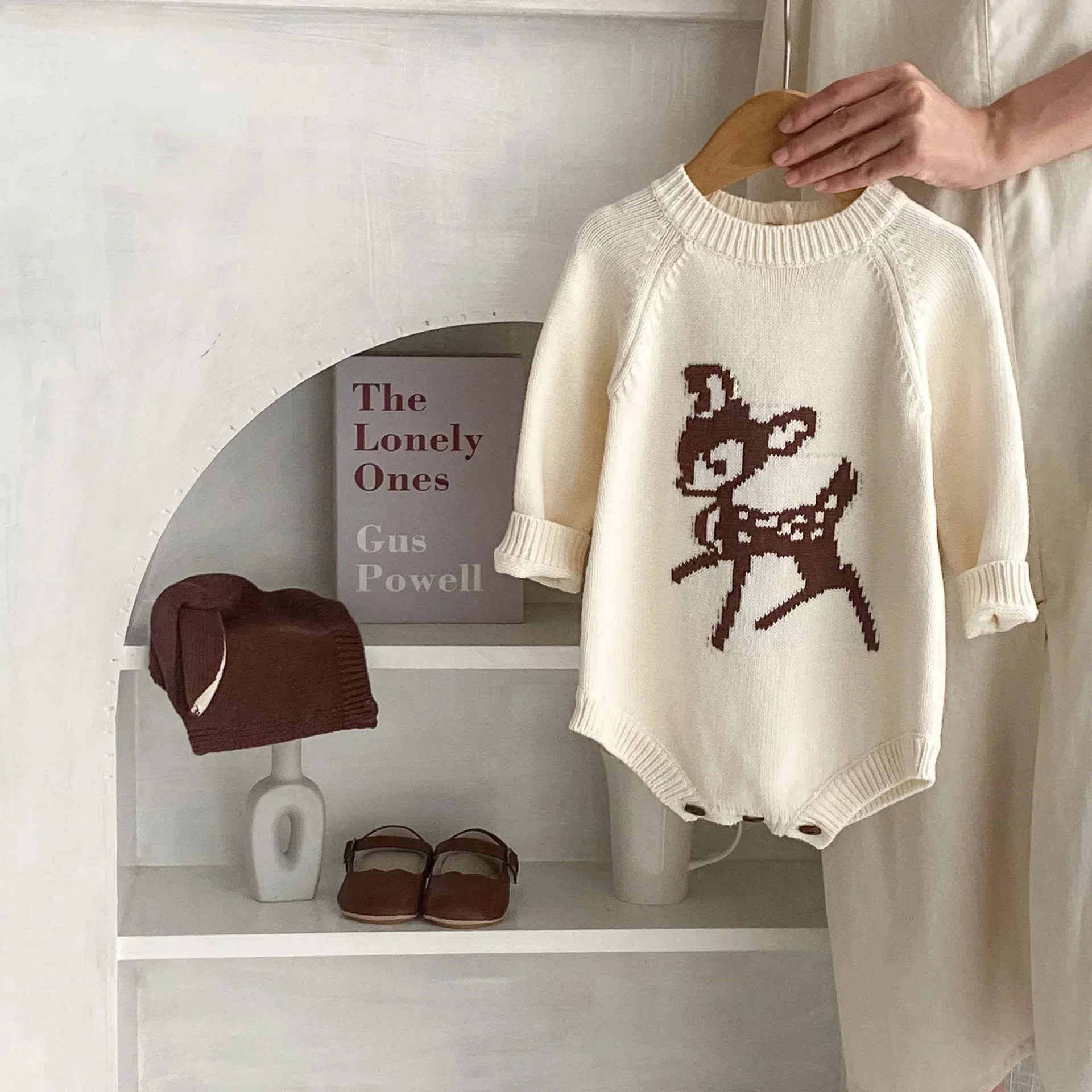 7485 Baby Knitted Bodysuit Autumn New Deer Print Baby Boy's One Piece Clothes Knitted Girl's Clothes 2