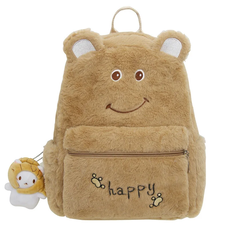 

Cute Plush Bear Backpack Embroidered Children Girl's Travel Shopping Rucksack Women's Cartoon Shoulder Backpack For Winter