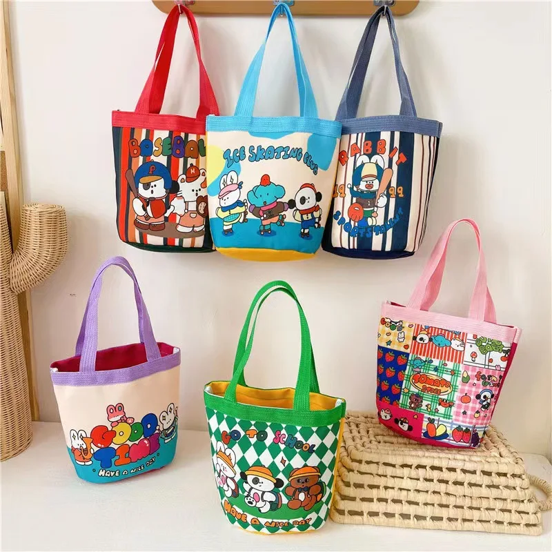 Custom  Yeyu Painter Cooperation Cute Cartoon Puppy round Bag Portable Canvas Bag Korean Style Girl Heart Lunch Box Bag