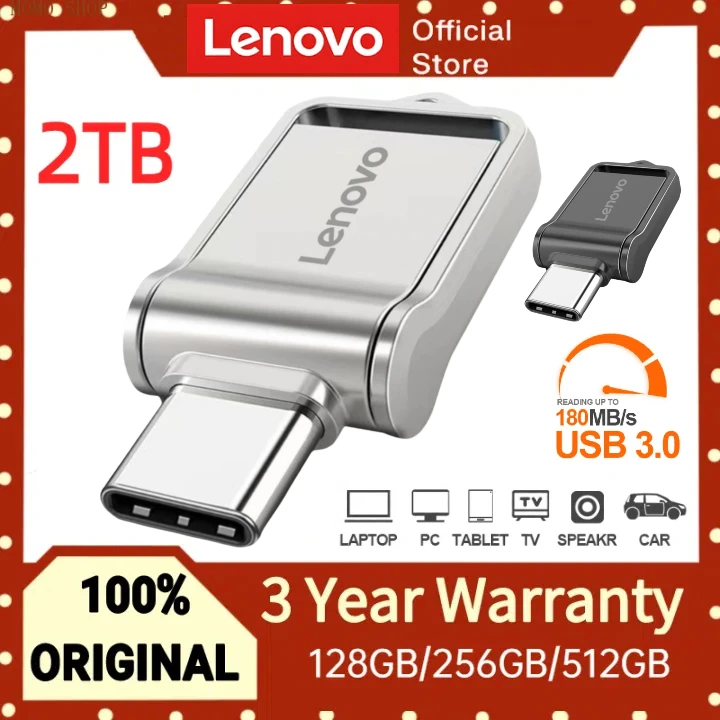 

Высокоскоростные USB-накопители Lenovo, металлический U-диск, флэш-накопитель 2 в 1, двойное использование, OTG USB 3,0, Type-C интерфейс, портативный флэш-накопитель для ноутбука