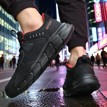 أحذية رجالية مقاومة للماء خفيفة الوزن مقاومة للأوساخ ومضادة للانزلاق أحذية عمل كاجوال للتدريب على المشي في الهواء الطلق أحذية رياضية سوداء كلاسيكية 2