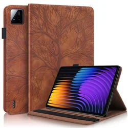 Embossed Tree Wallet Stand Tablet Case - Universal 11.2 Cover for Poco Pad X1 11.2in (Brown)
