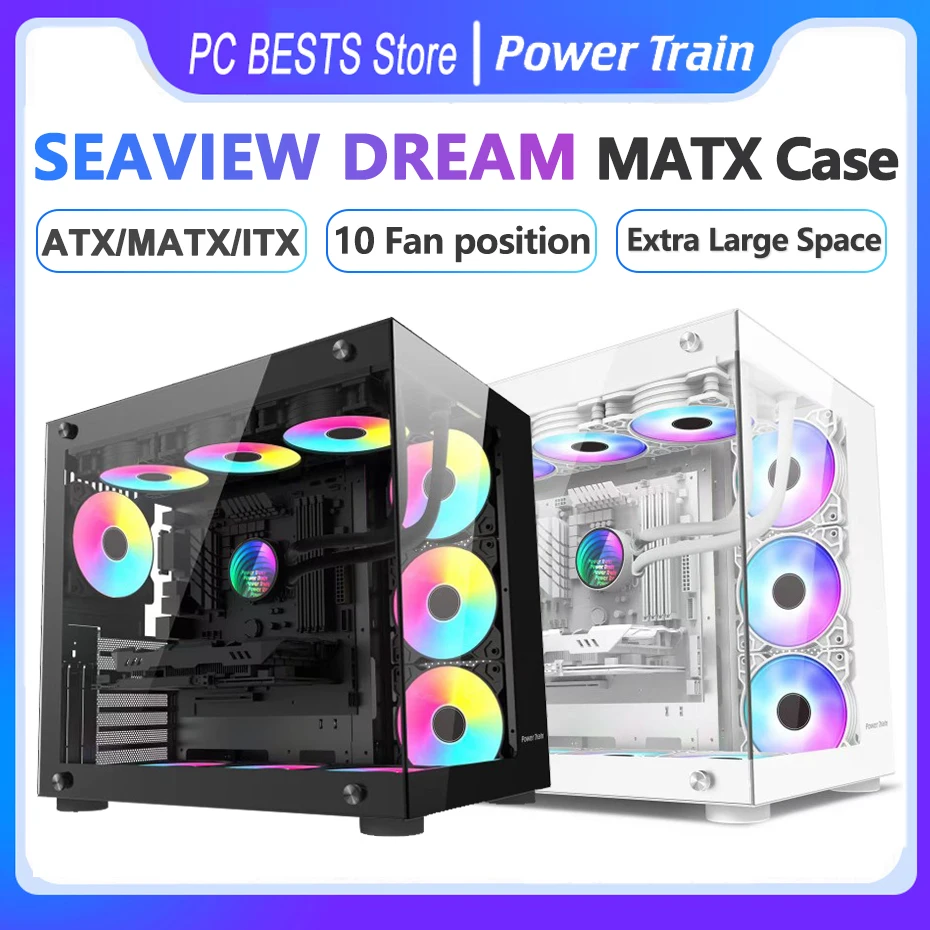 Power Train Seaview Dream Matx Itx Custodia Per Computer Panoramica In Vetro Temperato Trasparenza Laterale Senza Pilastri Chassis Desktop Atx