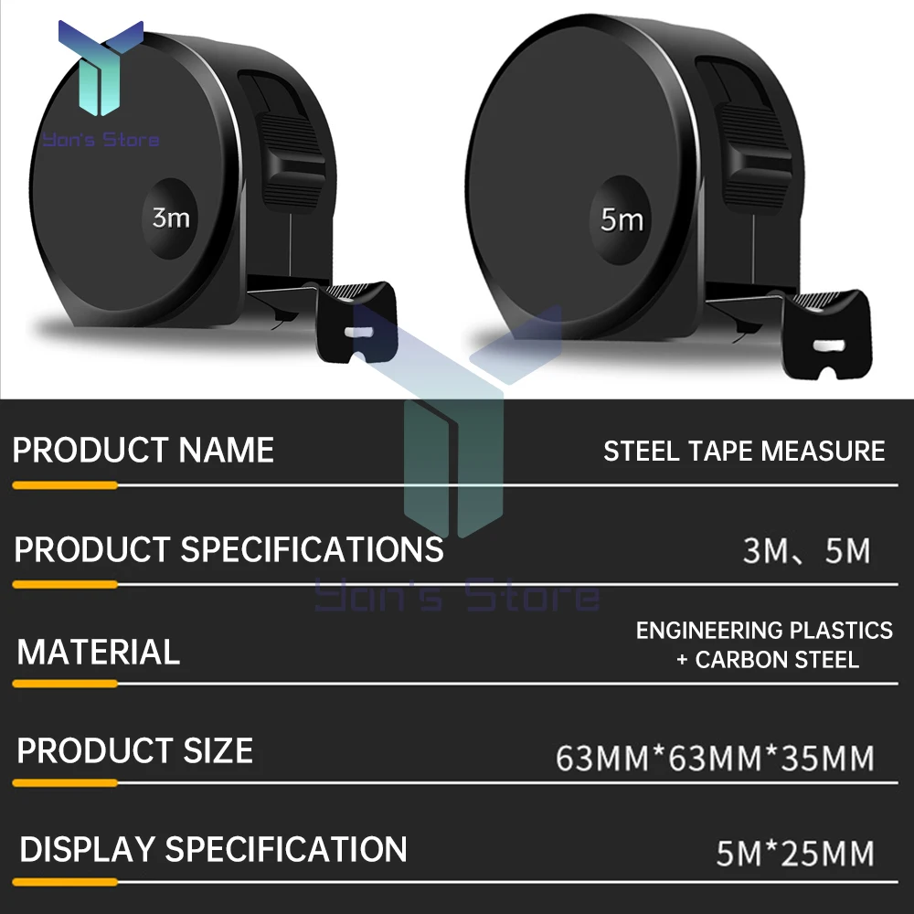 3/5M Black Steel Material Measuring Tape Measure Thickened Hardened Wear-resistant Multifunctional Household Measuring Tools tape measure measuring tape