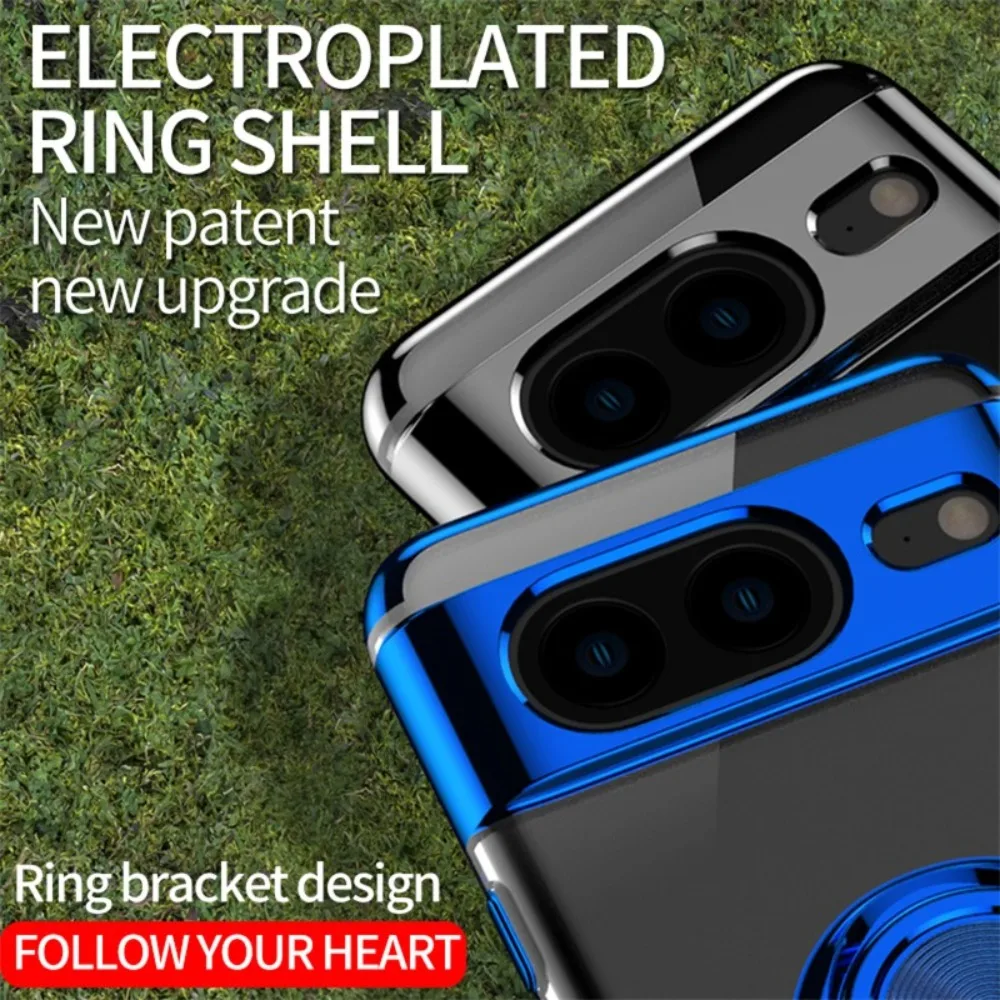 Sleek Transparent Metal Shockproof Case with Magnetic Ring Bracket