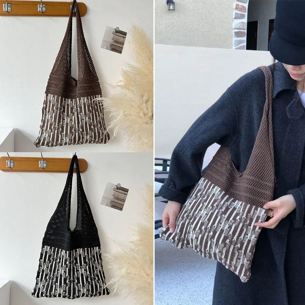 

Вместительная сумка через плечо, Модная вязаная ажурная Сумка-тоут, женская сумка для девочек