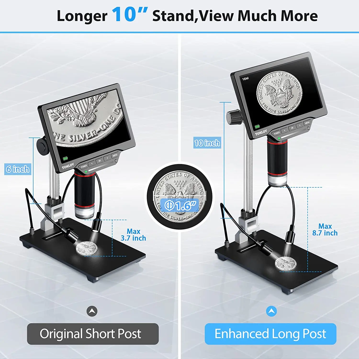 TOMLOV Digital Microscope Stand BR01 Universal Adjustable Holder Desktop Support Bracket for Max 1.38" Diameter Microscopio microscope arm stand,video microscope stand