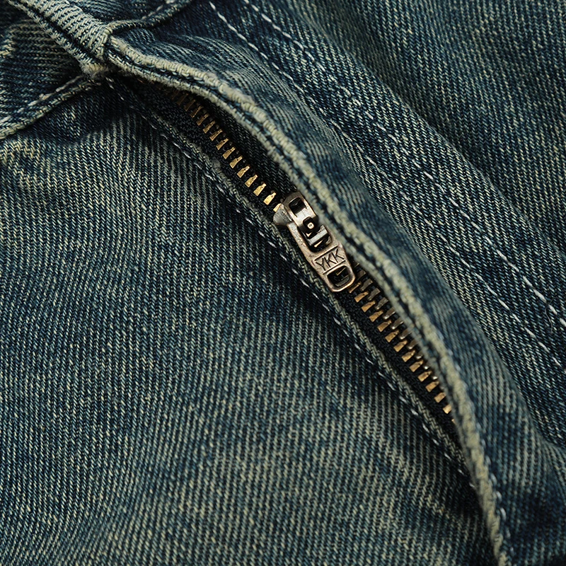 UPRAKF Flared Distressed Pocket Jeans Summer Streetwear Basic Pants Fashion High Street Autumn Casual Denim