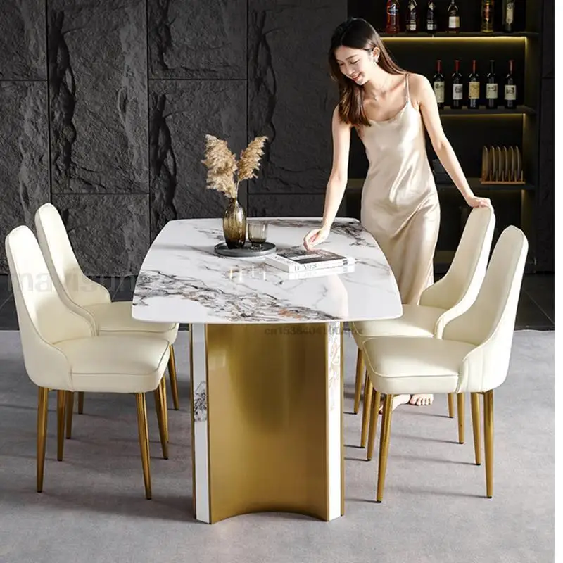 Mesa minimalista de acero al carbono para el hogar, mueble de 10,55mm de  espesor, marco dorado, esquina redondeada, losa de roca de 1,8 m, mesa de  comedor de mármol - AliExpress