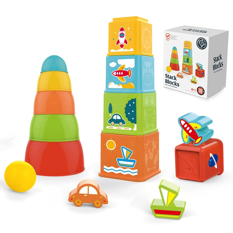 Children Stacking Cup Sorting Toys Set Traffic Shape Matching Stack Blocks Montessori Educational Baby Beach Bathtub Toys Gifts