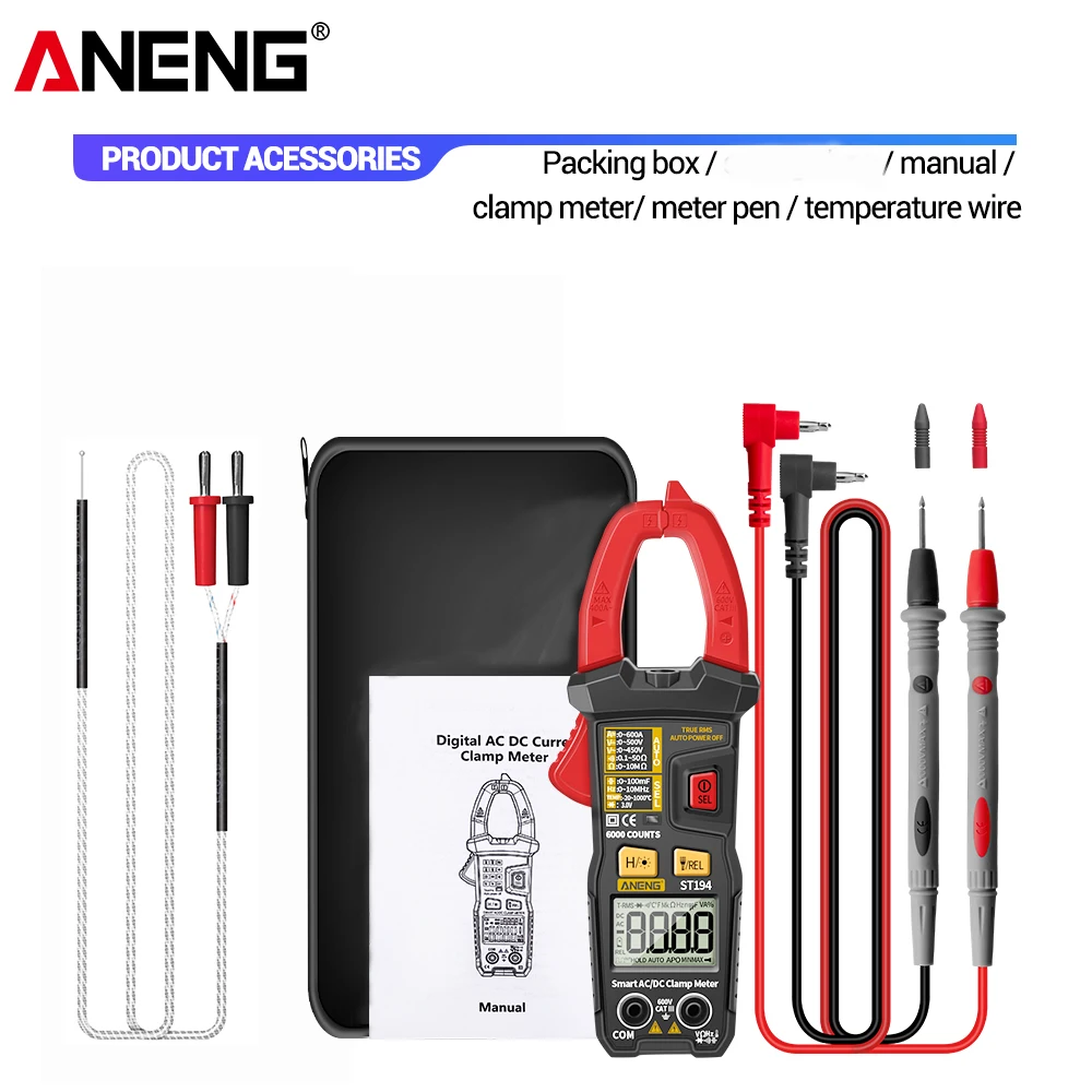 caliper gauge ANENG ST194 Digital 6000 Count True RMS Multimeter Clamp Meter DC/AC Current Clamp Voltage Car Tester Hz Capacitance Ohm Tool electromagnetic field meter Measurement & Analysis Tools