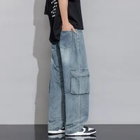 Spring New Wide Leg Washing Jean Cargo Pants Men Street Trousers Neutral Solid Color Loose Casual Thin summer pants Big Size 8xl 2