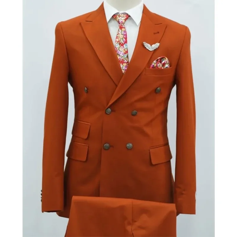 Double Breasted Formal Men Suits Slim Fit 2 Pieces Groom Tuxedos for Wedding Peaked Lapel Custom Male Blazer Prom Daily Wear