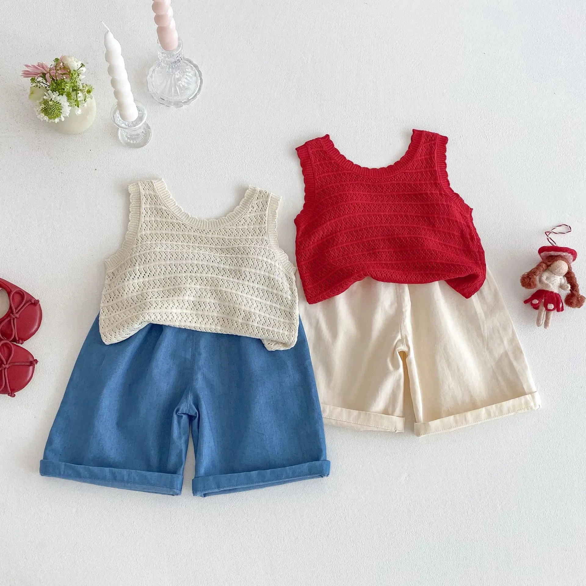 Girls Summer Strawberry Vest and Pants Set