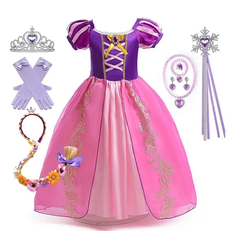 Girls Princess Dress Kids Disney Cosplay Cinderella Snow White Aurora Rapunzel Halloween Costume Children Birthday Party Dresses
