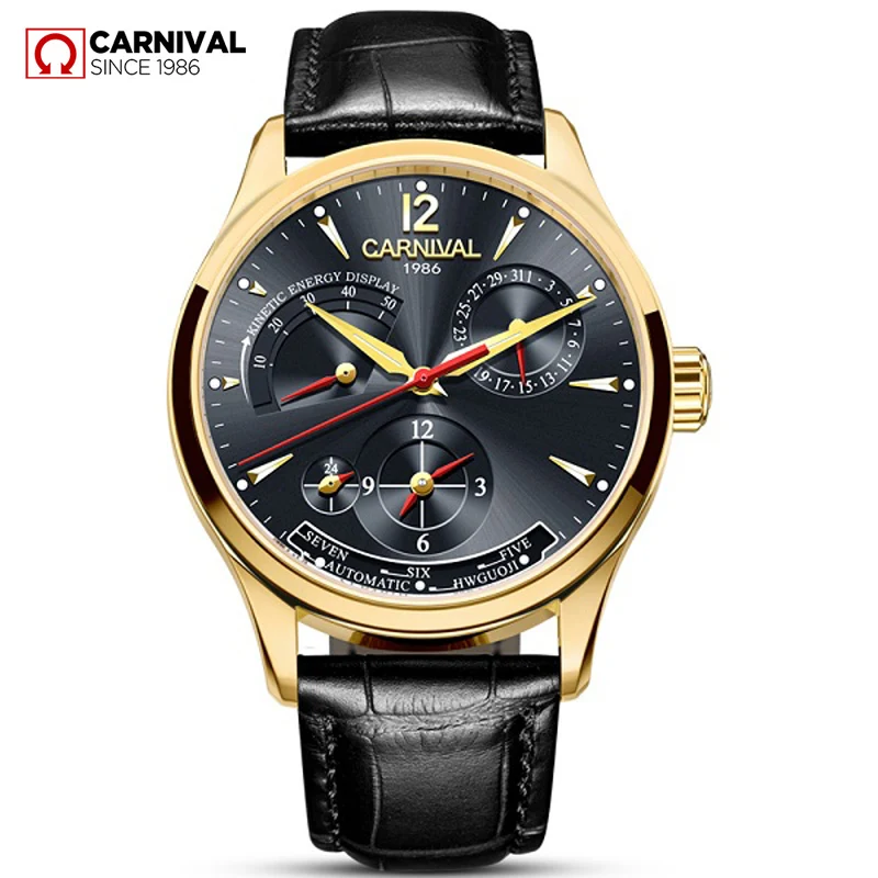 Mechanical Watches Men CARNIVAL Kinetic Energy Dual Time Display Sports Automatic Waterproof mechanical watch