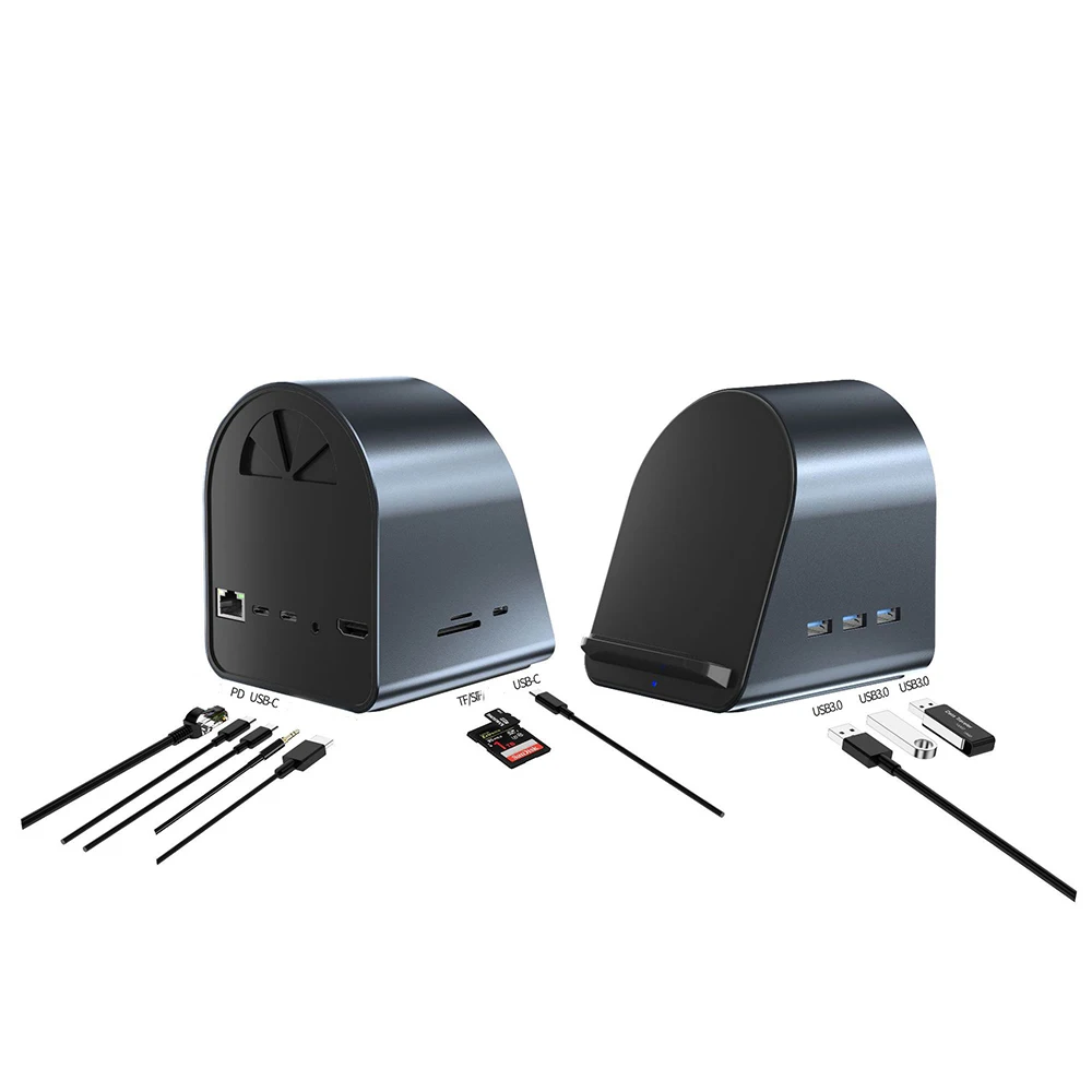 

Алюминиевый, серый, 10-портовый USB C концентратор типа для vga HDMI Ethernet, 1000мА концентратор, видео Отправитель для ноутбука, телевизора, компьютера, аксессуары