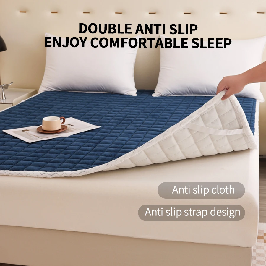 1pc Soft Velvet Mattress Topper Quilted Bed Mat Cover Solid Color Mattresses Home Bed Topper Skin-friendly Linen 매트리스 토퍼
