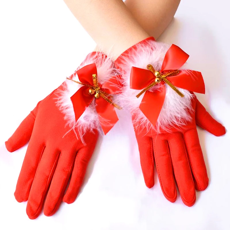 

Christmas Red Gloves Santa Claus Festive Fur Costume Gloves Red Velvet Furry Cuff Gloves for Women Party Costumes Accessories