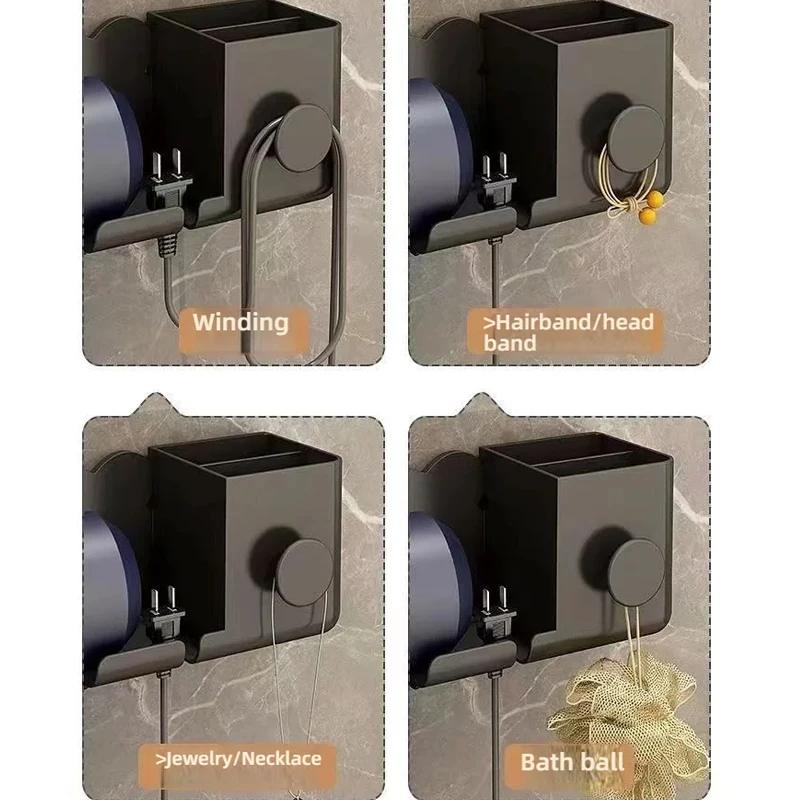 Wall-mounted punch-free toilet hair dryer rack bathroom hair dryer storage rack hair dryer bracket bathroom accessories ﻿