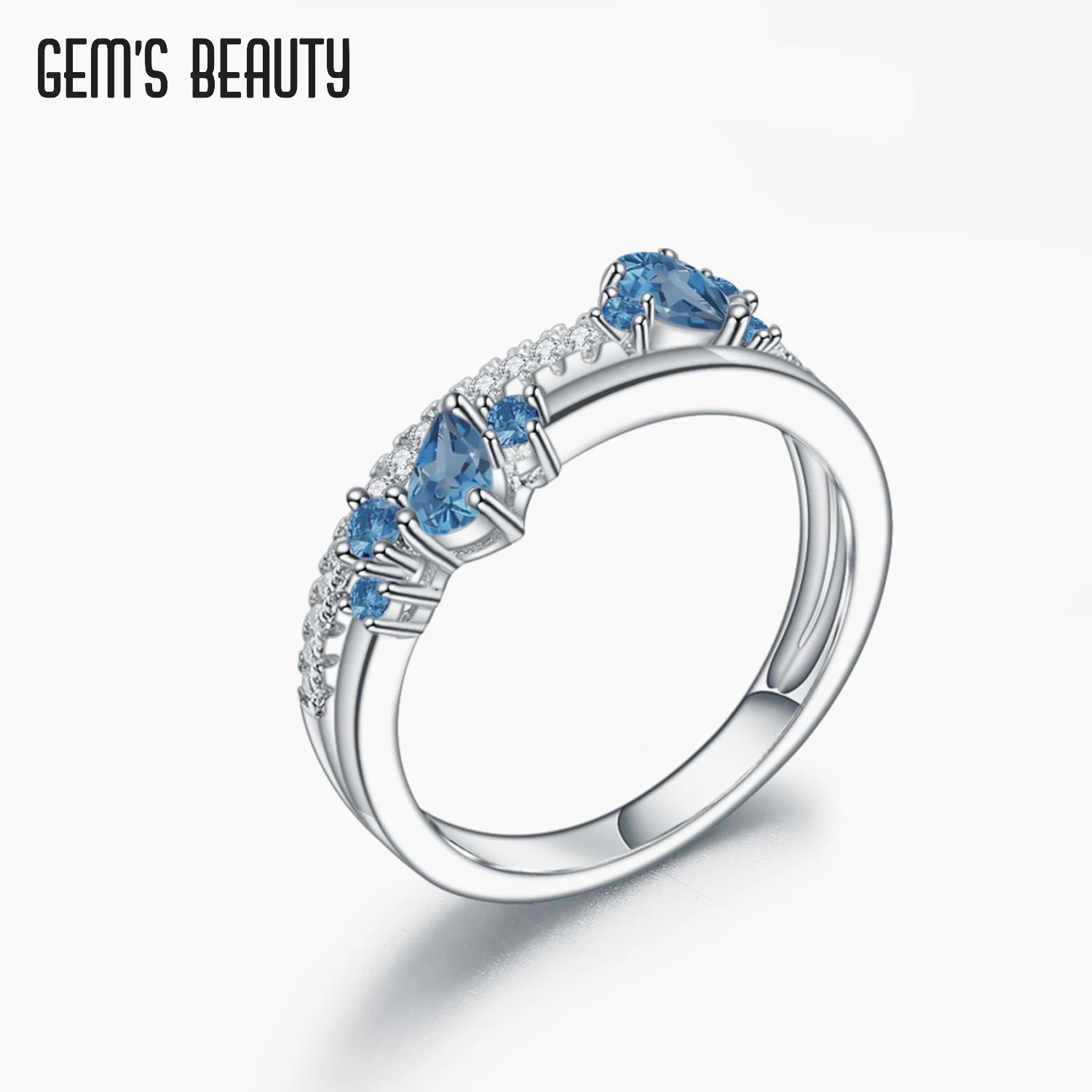 

Gem's Beauty 925 Sterling Silver Zircon Halo Rings Pear Cut Natural London Blue Topaz Amethyst Rings For Women Fine Jewelry