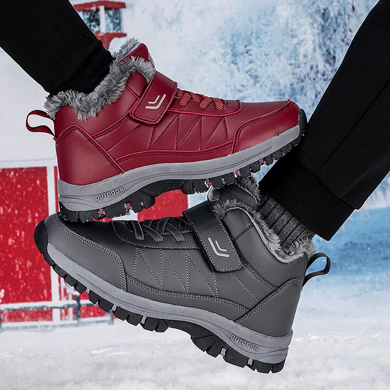 Winter Women Men Boots Waterproof Leather Boots Man Plush Warm Sneakers Man Outdoor Ankle Snow Casual Shoes Big Size