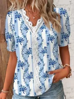 Chemise de vacances décontractée pour femmes, col en V, ajouré, couleur unie, élégante, rayée, Jacquard, hauts décontractés, mode été 2024 5